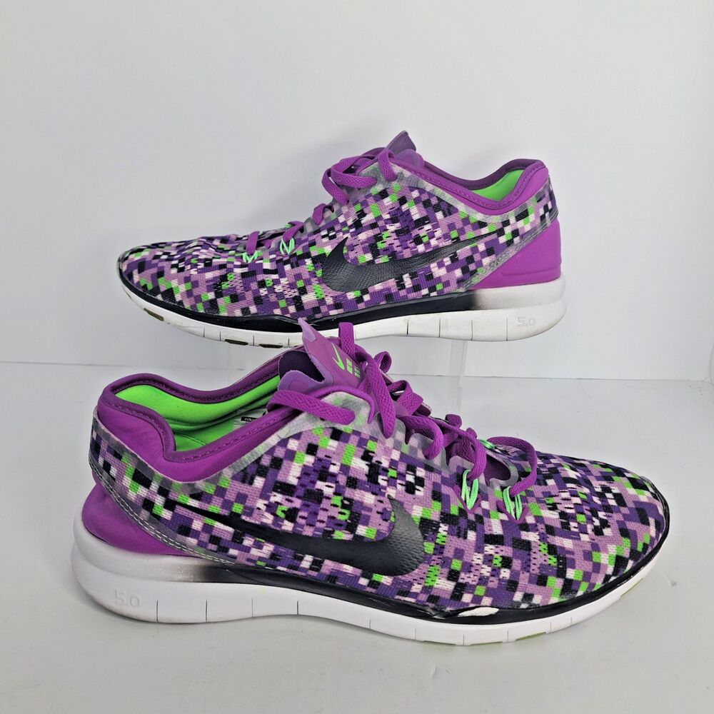 Nike Free 5.0 Purple Pixel Print Running Shoes Sneakers Womens Size 10 42